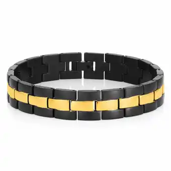 Black and gold plated stainless steel gents bracelet