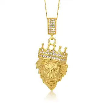 Shiels Stainless steel and gold plated crystal lion head with crown pendant offer