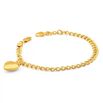 Shiels 9ct yellow gold silver filled double heart drop 19cm curb bracelet nala offer