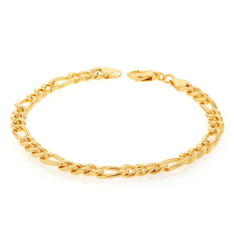 Shiels 9ct silverfilled yellow gold figaro 19cm 150 gauge bracelet offer
