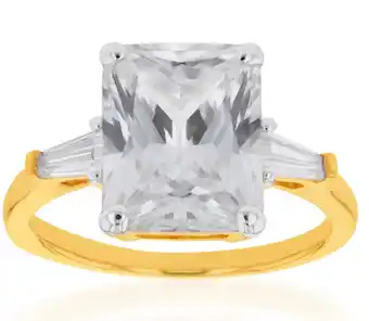 Shiels 9ct yellow gold emerald and baguette zirconia fancy ring offer