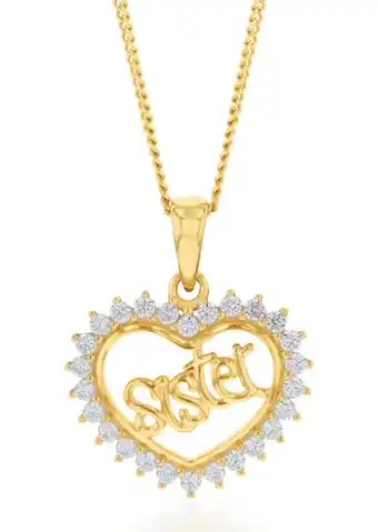 Shiels 9ct yellow gold zirconia sister in heart pendant offer