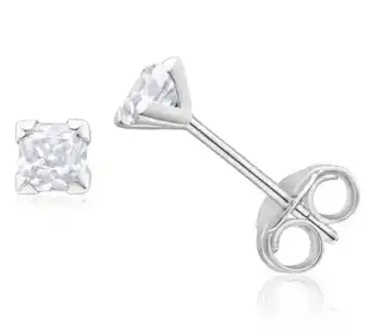 Shiels 9ct white gold 3mm princess cut cubic zirconia stud earrings offer