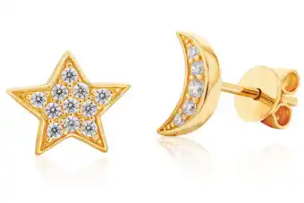 Shiels 9ct yellow gold zirconia moon and star studs offer