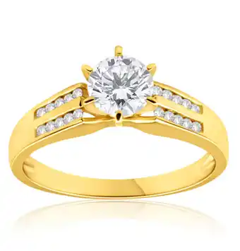 Shiels 9ct yellow gold 6mm solitaire and channel set cubic zirconia ring offer