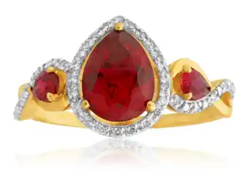 Shiels 9ct yellow gold created ruby and diamond ring offer