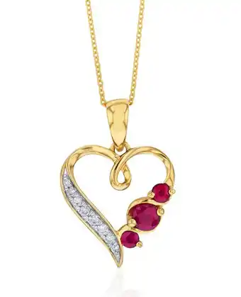 Shiels 9ct yellow gold natural ruby & diamond heart pendant with 45cm chain included offer