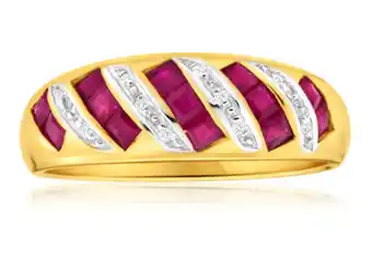 Shiels 9ct charming yellow gold diamond + natural ruby ring offer