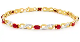 Shiels 9ct yellow gold created ruby and diamond 18cm infinity bracelet offer