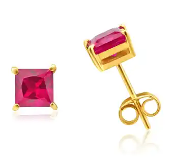 Shiels 9ct yellow gold created ruby 5mm princess cut stud earrings offer