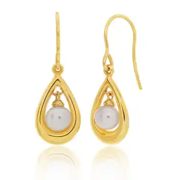 Shiels 9ct yellow gold pearl teardrop earrings offer