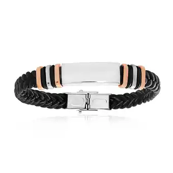 Shiels Forte stainless steel leather 19.5cm fancy bracelet offer