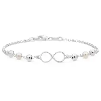 Shiels Sterling silver infinity and simulated pearl fancy bracelet 19cm offer