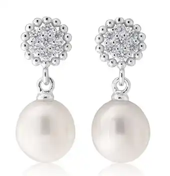 Shiels Sterling silver white freshwater pearl 7.5-8mm & zirconia earrings offer
