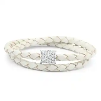 White double leather wrap crystal magnetic bracelet