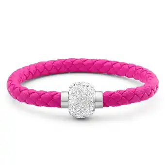 Shiels Stainless steel crystal magnetic pink leather fancy bracelet offer