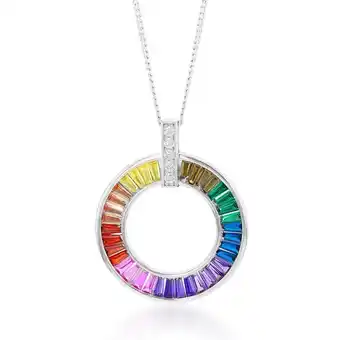 Shiels Sterling silver rainbow multicolour cubic zirconia on open circle pendant offer