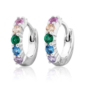 Shiels Sterling silver rainbow multicolour cubic zirconia hoop earrings offer
