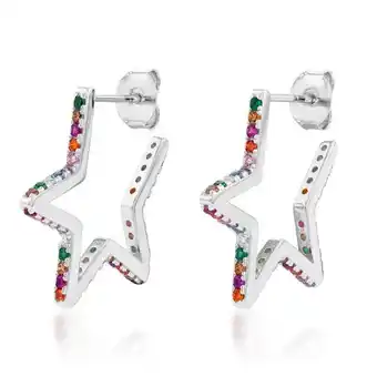 Shiels Sterling silver rainbow multicolour cubic zirconia open star stud earrings offer