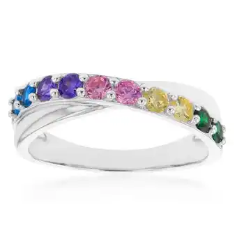 Shiels Sterling silver rainbow multicolour cubic zirconia crossover ring offer