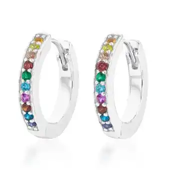 Shiels Sterling silver rainbow multicolour cubic zirconia hoop earrings offer