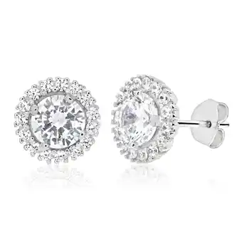 Shiels Sterling silver rhodium plated cubic zirconia round halo stud earrings offer