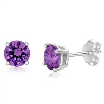 Shiels Sterling silver zirconia round 6.55mm purple stud earrings offer