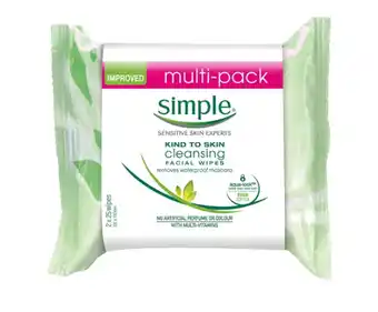 Simple kind to skin cleansing facial wipes 2 x 25 wipes
