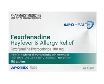 Chemist Discount Centre Apo health fexofenadine 180mg hayfever & allergy relief 50 tablets offer