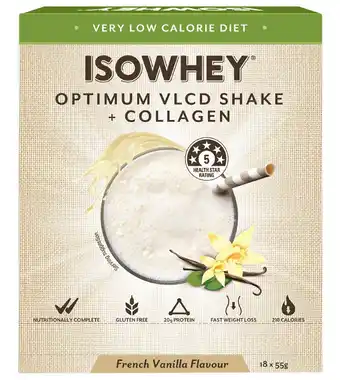 Isowhey optimum vlcd shake + collagen french vanilla 18 x 55g pack