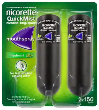 Nicorette quickmist mouthspray fresh mint 2x 150 sprays twin pack