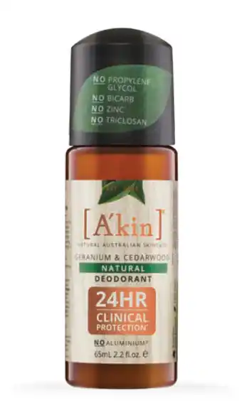 Chempro A'kin natural deodorant roll on 65ml offer