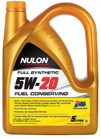 Auto One Nulon full synthetic 5w-20 fuel conserving engine oil 5 litre offer