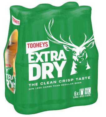 Tooheys extra dry bottle 6x345ml