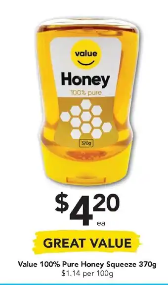 Drakes Value 100% Pure Honey Squeeze 370g offer