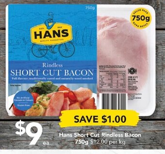 Drakes Hans Short Cut Rindless Bacon 750g offer
