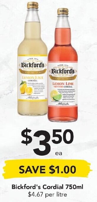 Drakes Bickford's Cordial 750ml offer