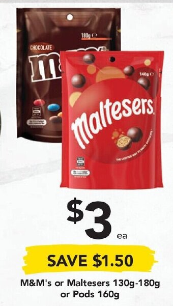 Drakes M&M's or Maltesers 130g-180g or Pods 160g offer