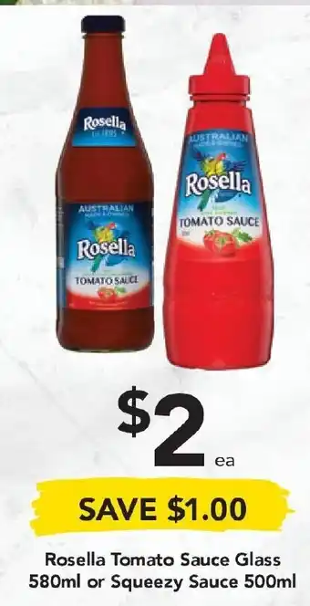 Rosella TOmato Sauce Glass 580ml or Squeezy Sauce 500ml