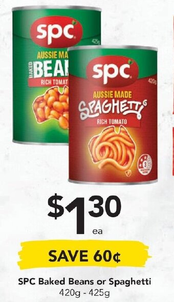 Drakes SPC Baked Beans or Spaghetti 420g-425g offer
