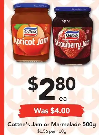 Cottee's Jam or Marmalade 500g