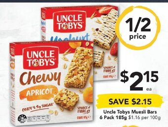 Uncle Toby's Muesli Bars 6 Pack 185g