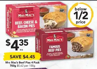 Drakes Mrs Mac's Beef Pies 4 Pack 700g offer