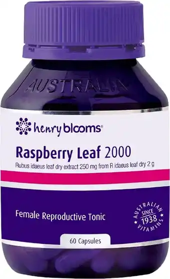 healthylife Henry Blooms Raspberry Leaf 2000mg 60 Capsules offer