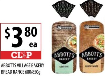 Supabarn Abbotts Village Bakery Bread Range 680/850g offer