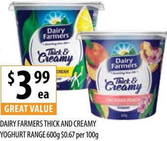 Supabarn Dairy Farmers Thick And Creamy Yoghurt Range 600g offer
