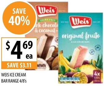 Supabarn Weis Ice Cream Bar Range 4/8's offer
