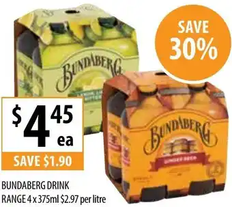 Supabarn Bundaberg Drink Range 4x375ml offer