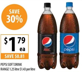 Supabarn Pepsi Soft Drink Range 1.25 Litre offer