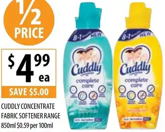 Supabarn Cuddly Concentrate Fabric Softener Range 850ml offer